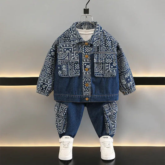 Boys Blue Denim Graphic-Print Co-Ord Set