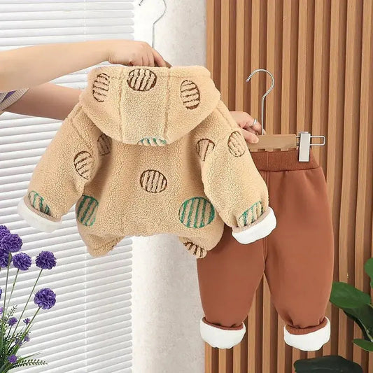 Boys Fleece Jacket With T-shirt And Pants 3 Pcs Set