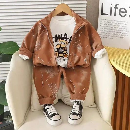 Boys Brown Joggers Set With T-shirt