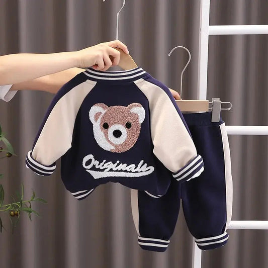 Boys Blue Varsity Jacket, T-shirt And Joggers Set