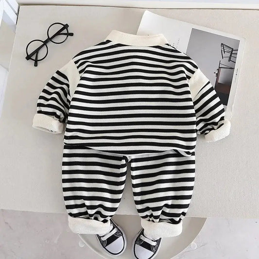 Boys Black And White Striped Tracksuit
