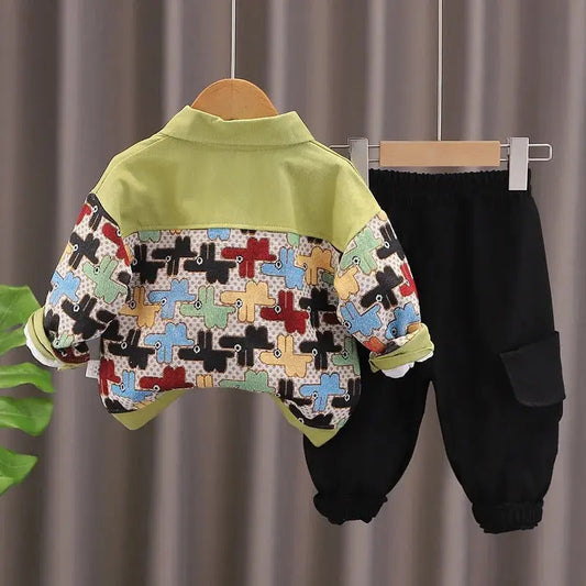 Boys Green Designer Shirt With T-shirt And Pants 3 Pcs Set