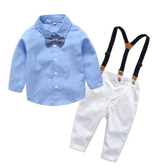 Bow Shirt And Suspender Pant Set
