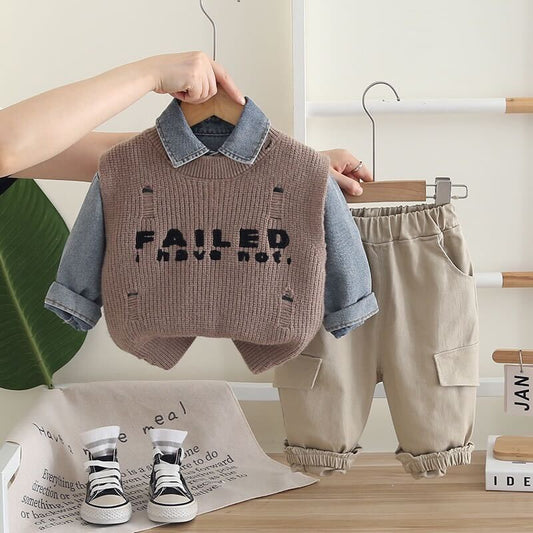 Rugged sweater three piece set