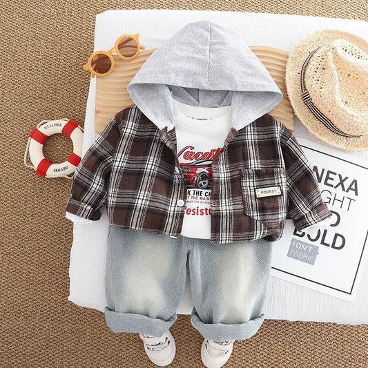 Hooded checkered three piece piece set