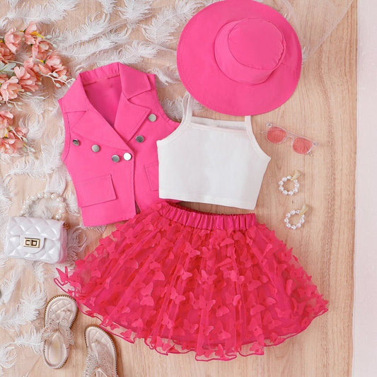 Tank top with west and butterfly skirt with hat