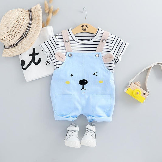 Striped Tshirt And Dungaree Set