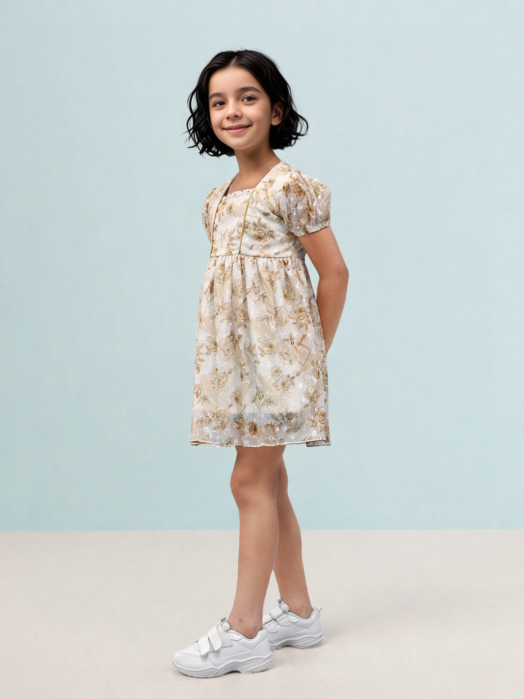 Toonyport Girls' Gold Fit & Flared Dress