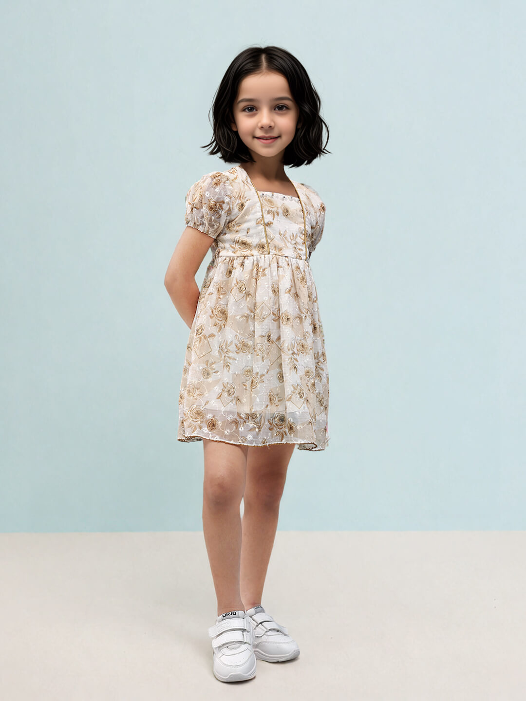 Toonyport Girls' Gold Fit & Flared Dress