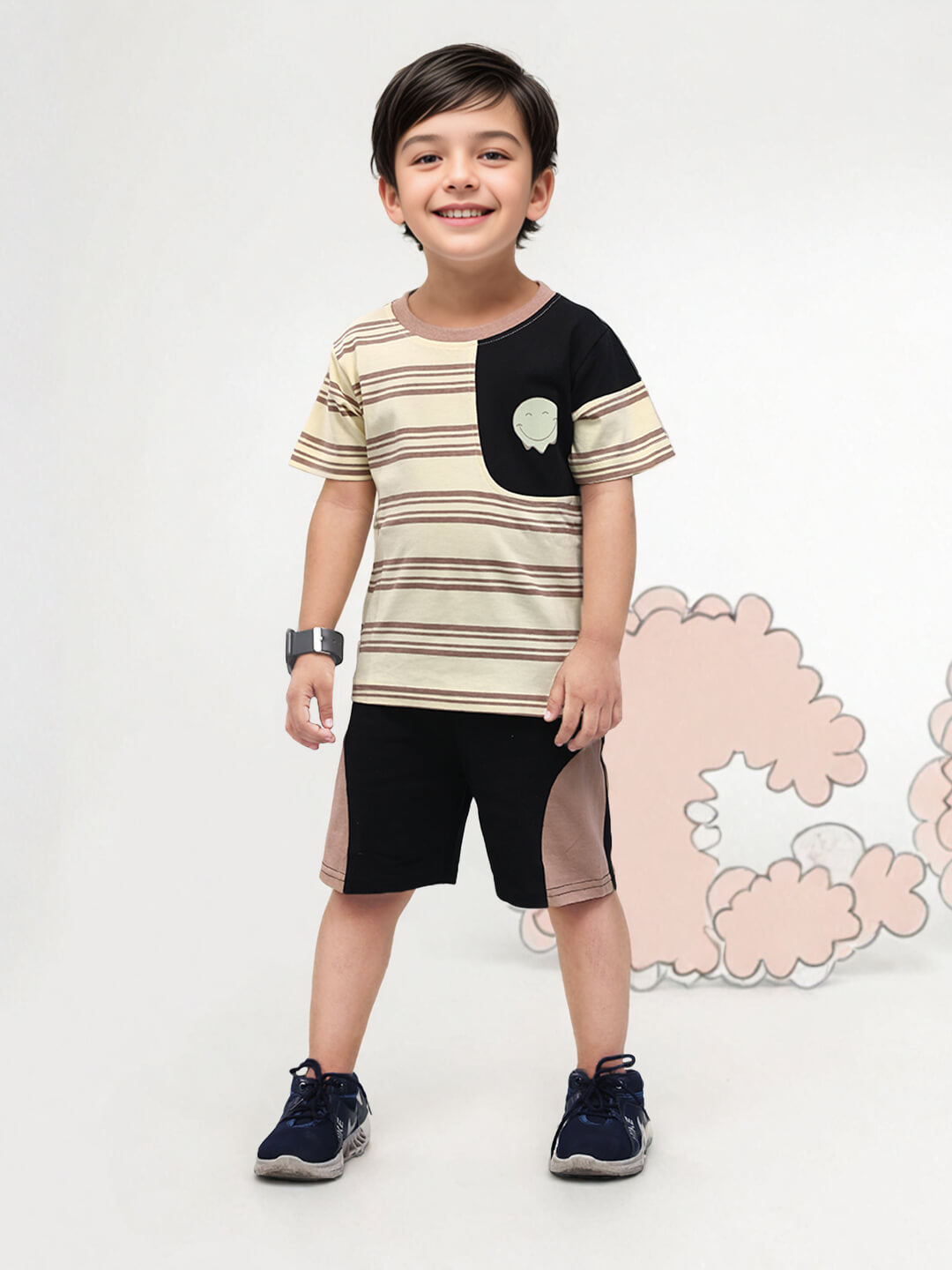 Playful Stripes: Boys' Cotton Premium Clothing Set