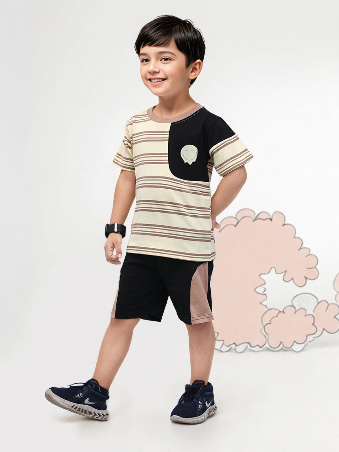 Playful Stripes: Boys' Cotton Premium Clothing Set