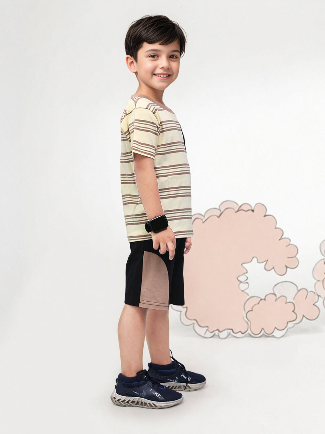 Playful Stripes: Boys' Cotton Premium Clothing Set