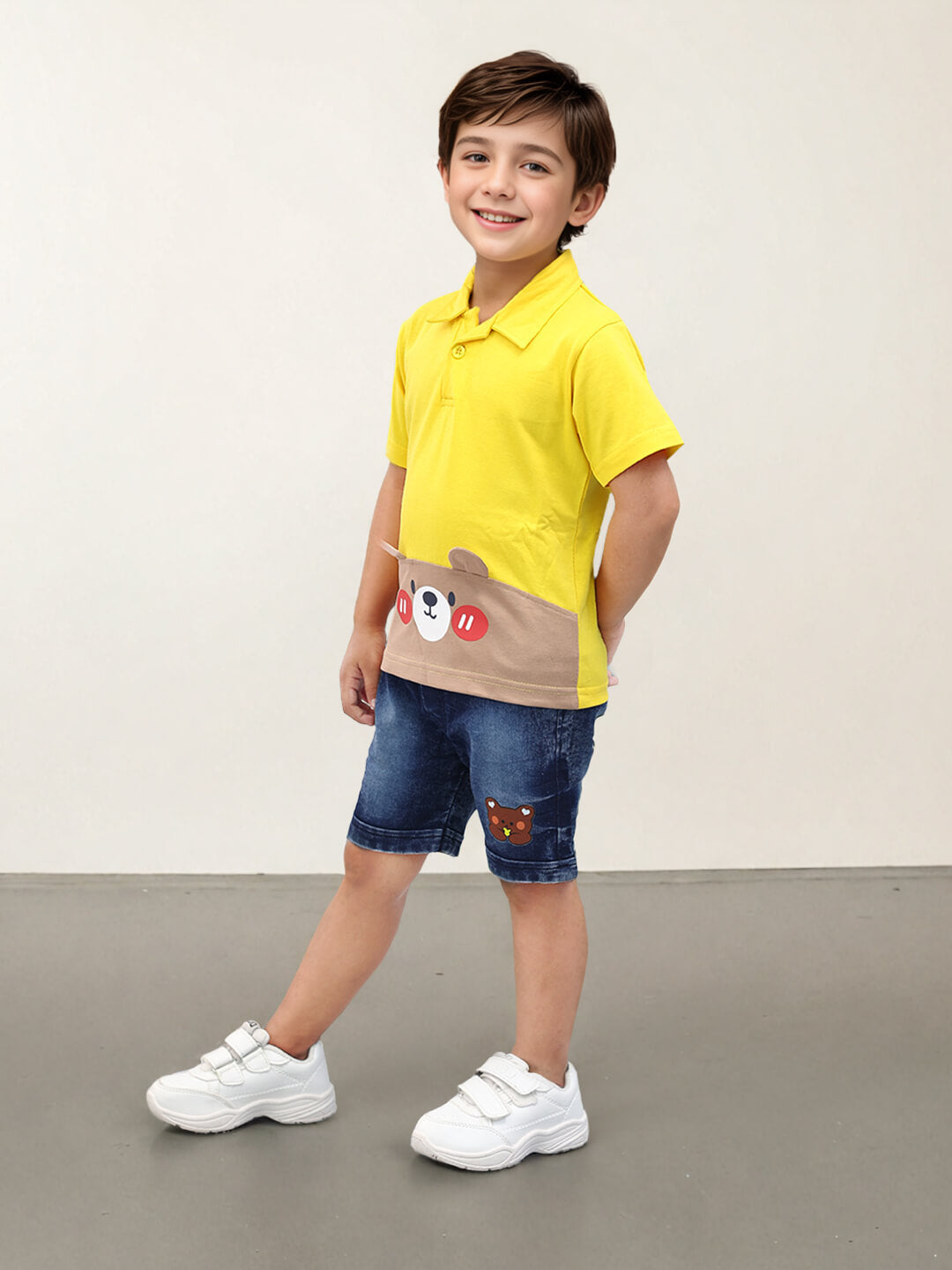 Bright & Bold Boys' Teddy Printed Premium Denim Pant Set