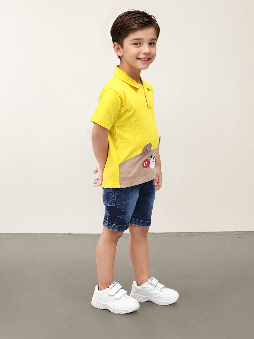 Bright & Bold Boys' Teddy Printed Premium Denim Pant Set