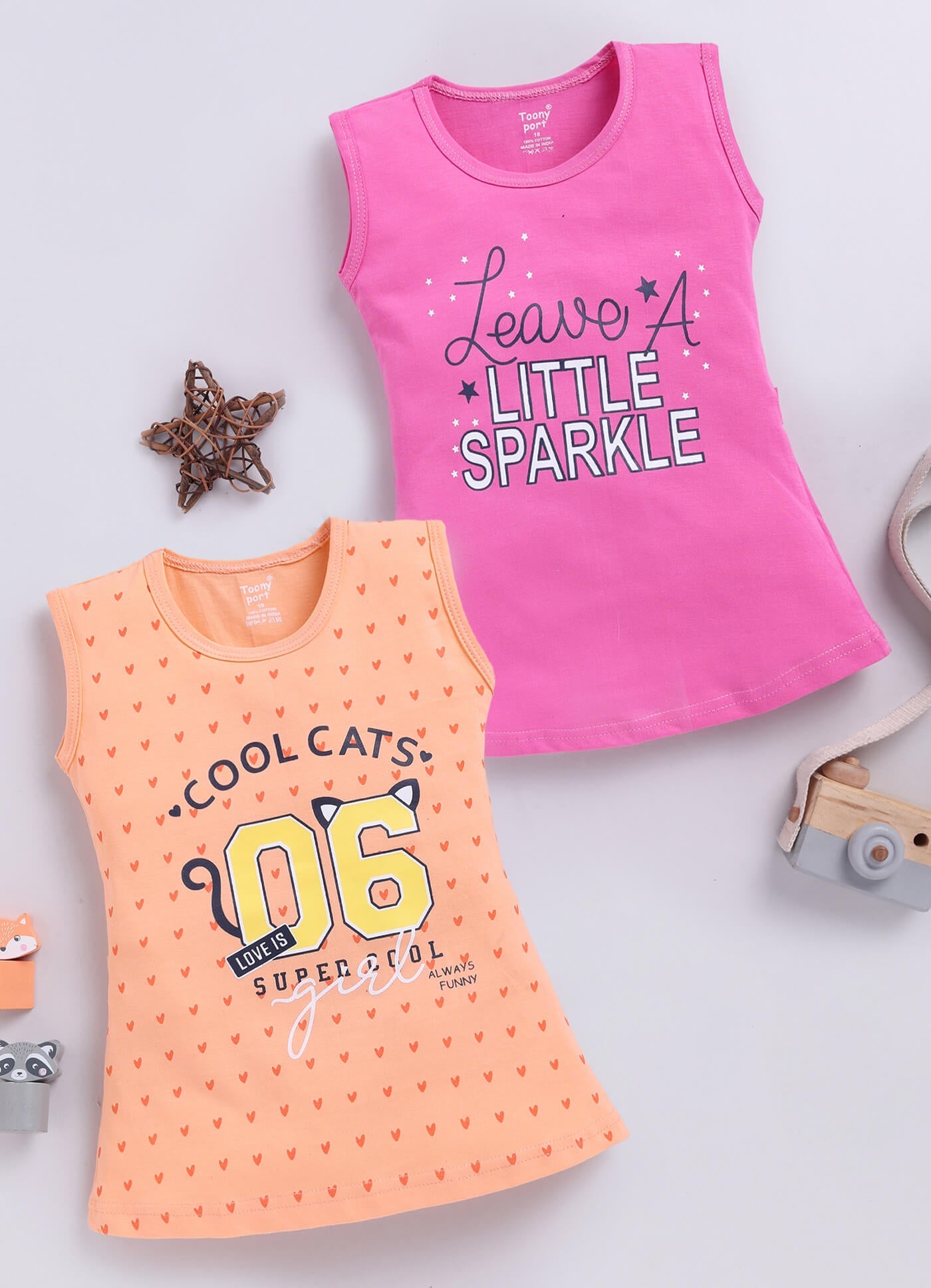 Toonyport Pack OF 2 Cotton Printed A-line Frocks For Girs