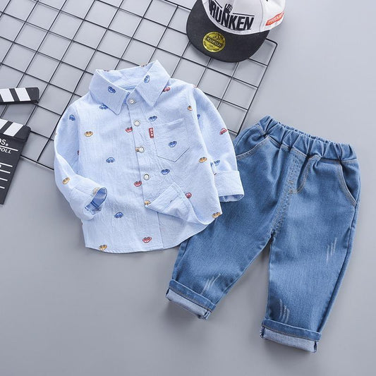 Car Printed Shirt and Denim Set