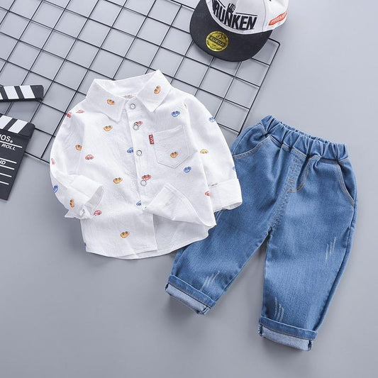 Car Printed Shirt and Denim Set