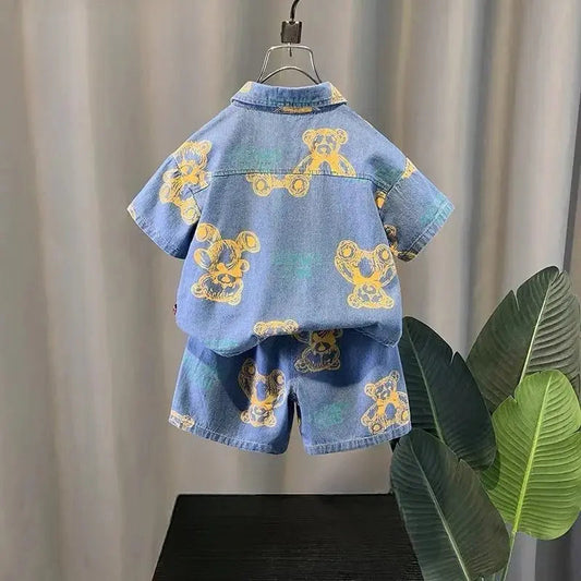 Boys Teddy Printed Blue Denim Co-ord Set