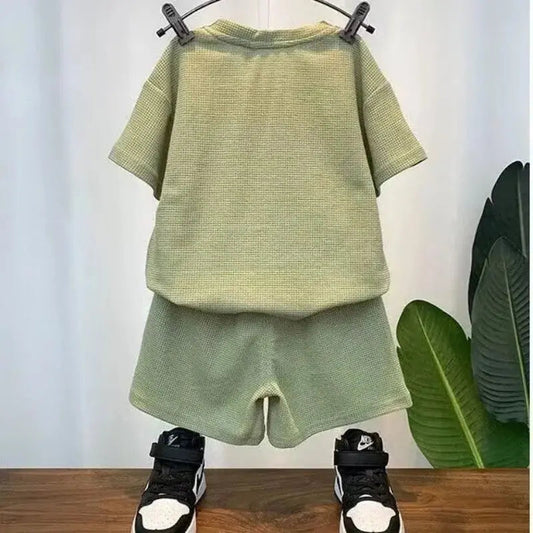 Boys Green Bear Print T-Shirt And Shorts 2 pcs Set