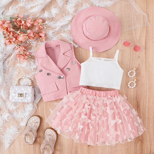 Tank top with west and butterfly skirt with hat