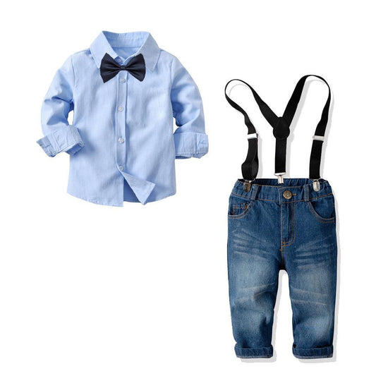 Bow Shirt and suspender denim set