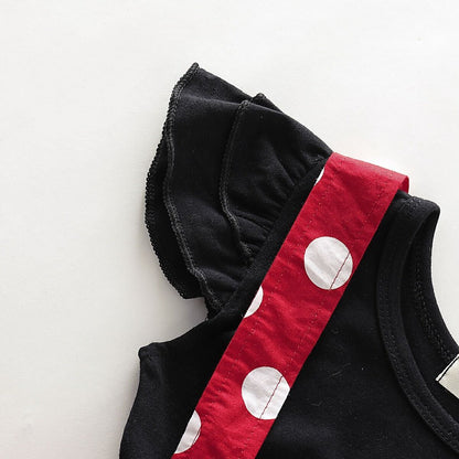 Polka dotted skirt dungaree set