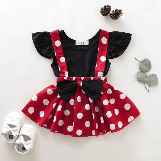 Polka dotted skirt dungaree set