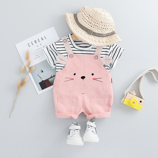 Striped Tshirt And Dungaree Set