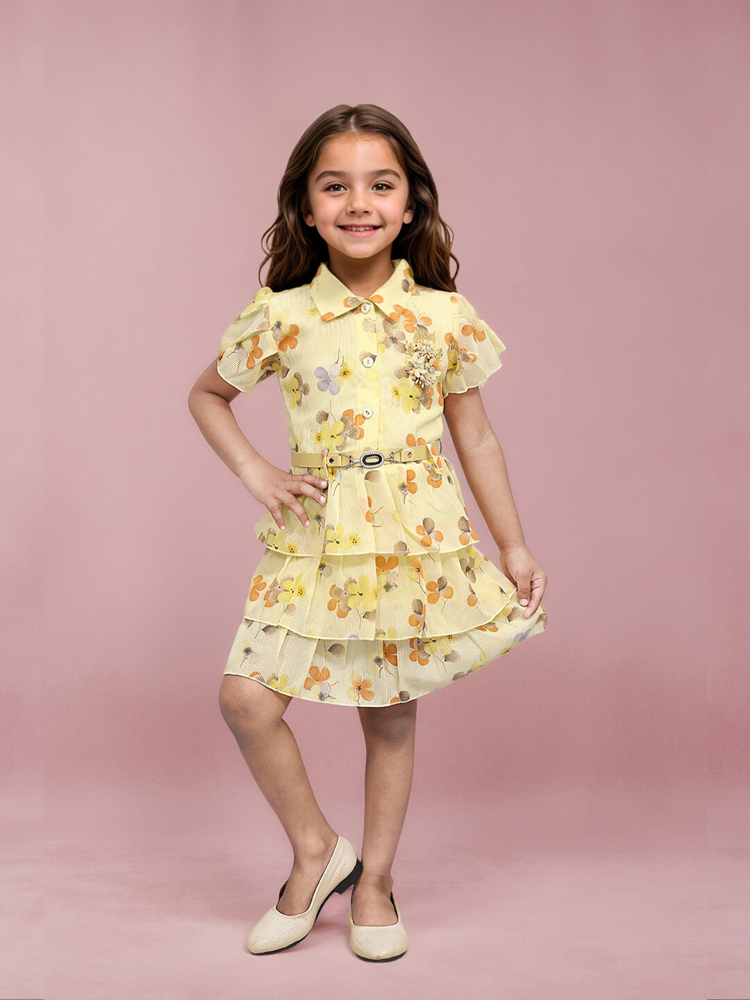 Toonyport Chiffon Printed Fit and Flare Frocks for Girls