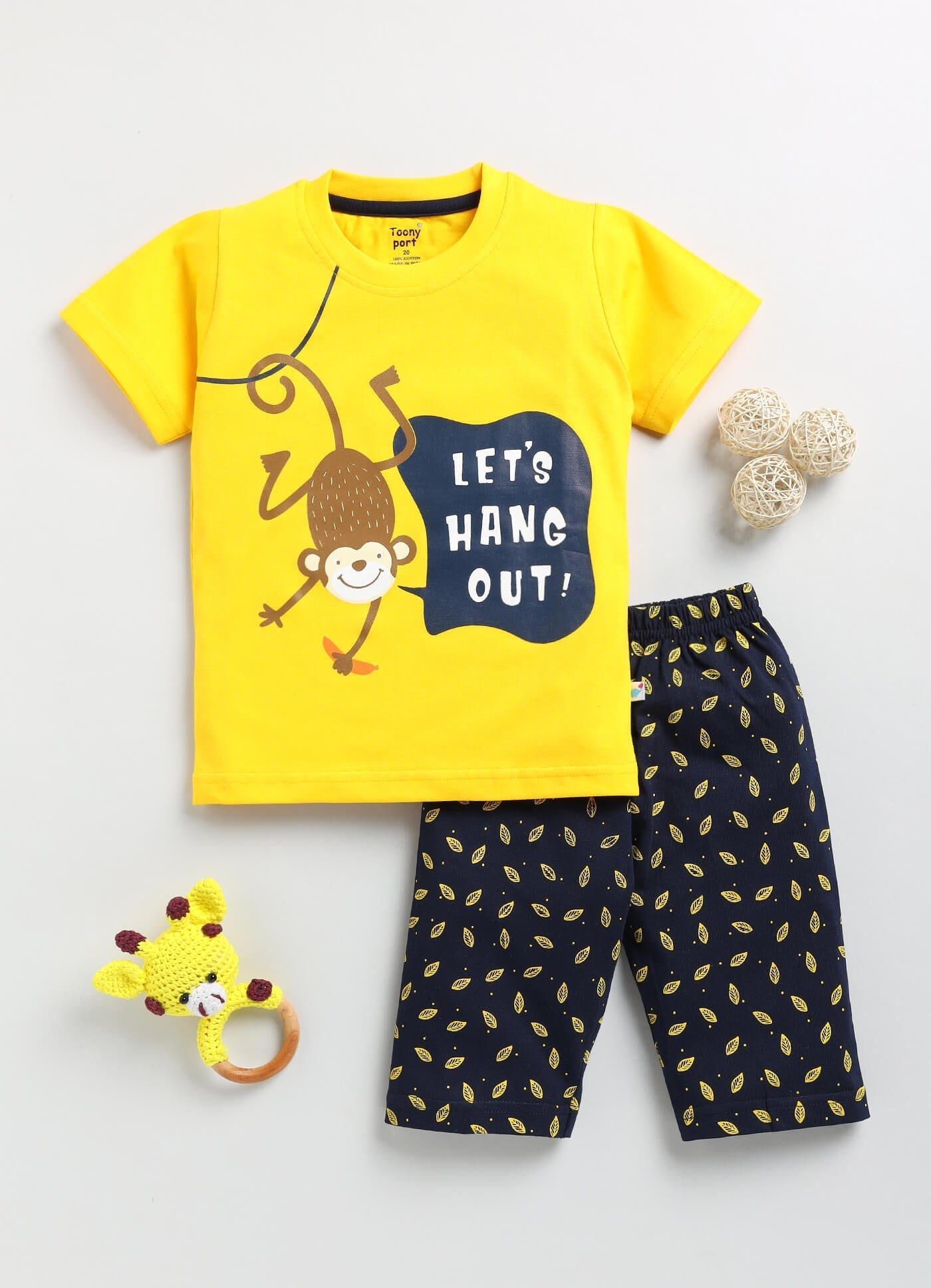 Toonyport Animal Printed Cotton T-Shirt & Three Quarter Pant Summer Set For Boys